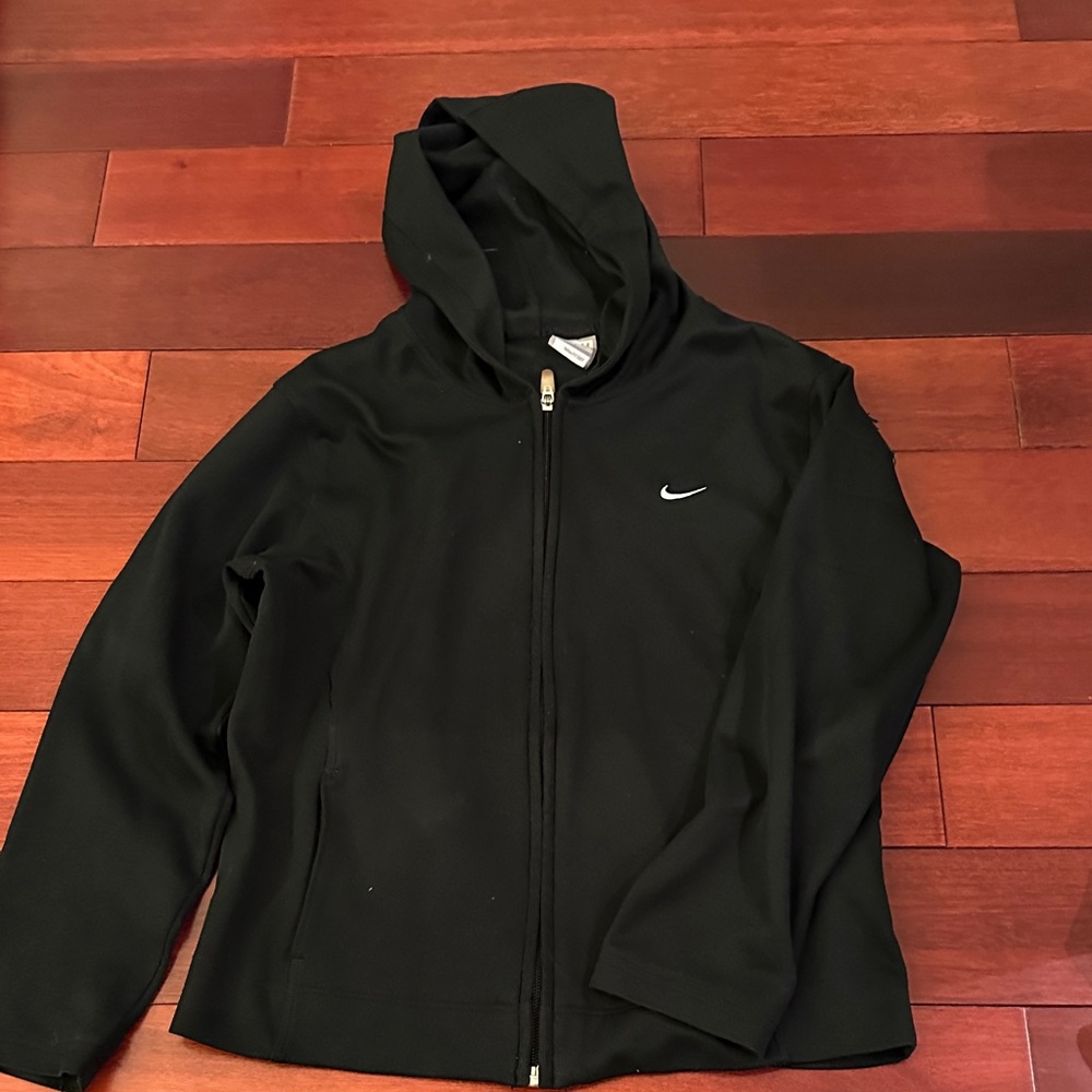 Nike Black Zip-Up Hooded Jacket with White Swoosh